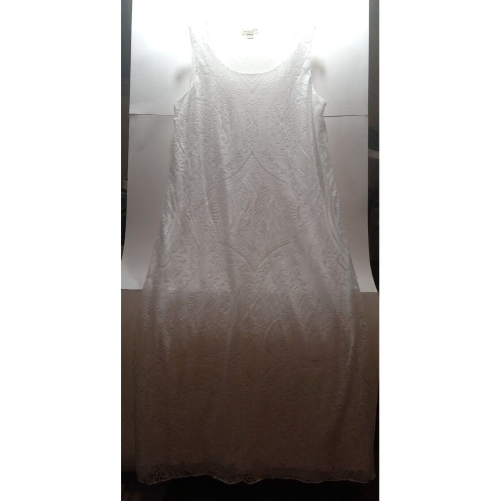 One World Live and Let Live White Maxi Dress Sz Medium Boho Lined Sheer Pattern